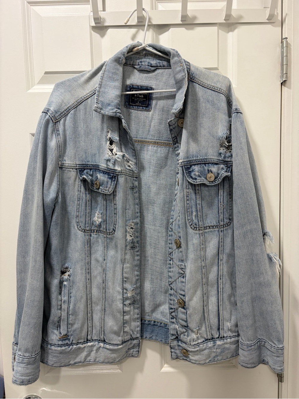 Abercrombie & Fitch Light Blue Distressed Denim Jacket